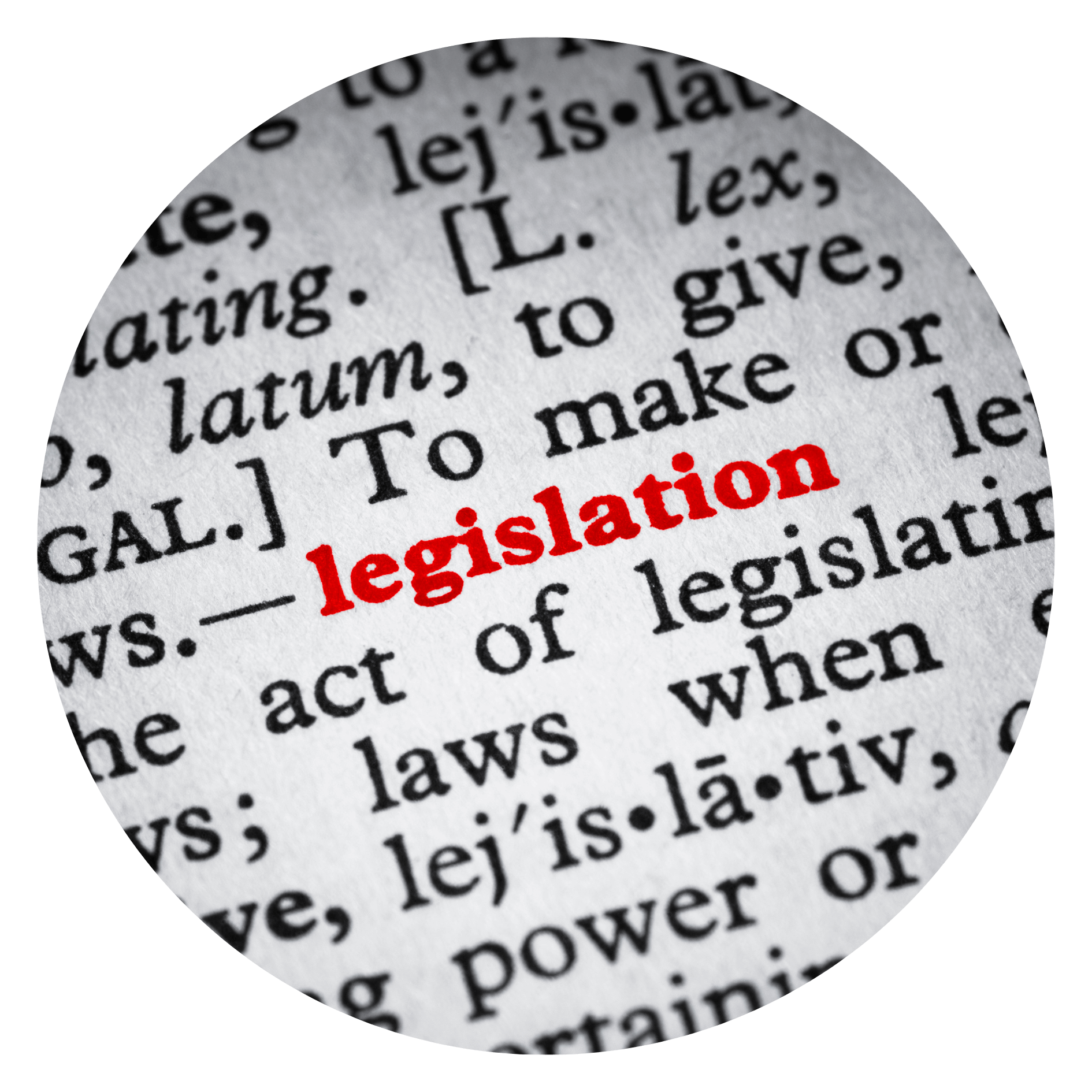 the word legislation in red among black text